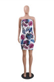 Multicolor Fashion Sexy Print Backless Strapless Dress