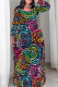 Multicolor Casual Print Patchwork O Neck Long Plus Size Dresses