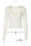 Apricot Casual Solid Color Patchwork Deep V Neck Tops