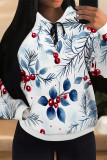 Black Casual Street Fruit Print Draw String Pocket Contrast Hooded Tops