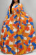 Orange Blue Casual Print Patchwork Strap Design O Neck Long Dresses