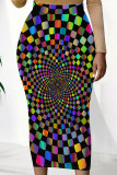 Yellow And Blue Casual Print Patchwork Regular Mid Waist Full Print Bottoms