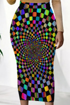 Colour Casual Print Patchwork Regular Mid Waist Full Print Bottoms