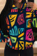 Tibetan Blue Casual Print Draw String Pocket Patchwork Hooded Tops