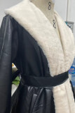 Black Daily Pocket Patchwork Strap Design Contrast Cardigan Collar Outerwear