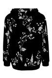 Black Casual Street Fruit Print Draw String Pocket Contrast Hooded Tops