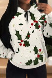 Black Casual Street Fruit Print Draw String Pocket Contrast Hooded Tops