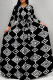 Black And White Casual Print Patchwork Strap Design O Neck Long Dresses
