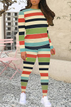 Gray Blue Casual Print Patchwork O Neck Long Sleeve Two Pieces
