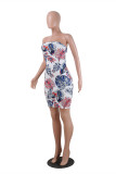 Multicolor Fashion Sexy Print Backless Strapless Dress