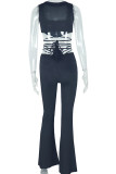 Black Casual Solid Color Hollow Out Patchwork Cross Straps Zipper Zipper Collar Two Pieces