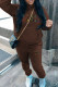 Brown Casual Print Draw String Pocket Patchwork Hooded Long Sleeve Two Pieces