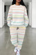 Multicolor Casual Print Draw String Pocket Patchwork O Neck Long Sleeve Two Pieces