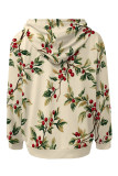 Black Casual Street Fruit Print Draw String Pocket Contrast Hooded Tops