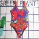 Red Sexy Print Patchwork Backless Swimwears