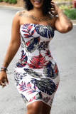 Multicolor Fashion Sexy Print Backless Strapless Dress