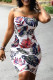 Multicolor Fashion Sexy Print Backless Strapless Dress