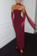 Burgundy Elegant Solid Color Patchwork Backless Slit Strapless Three Pieces