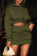 Green Casual Solid Color Pocket Hooded Long Sleeve Two Pieces