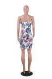 Multicolor Fashion Sexy Print Backless Strapless Dress