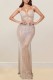 Apricot Sexy Elegant Patchwork Hot Drilling Backless Spaghetti Strap Long Dresses