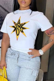White Casual The stars Letter Print O Neck T-Shirts