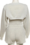 White Sexy Solid Color Pocket Patchwork Strapless Long Sleeve Three Pieces