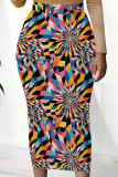 Yellow And Blue Casual Print Patchwork Regular Mid Waist Full Print Bottoms