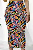 Yellow And Blue Casual Print Patchwork Regular Mid Waist Full Print Bottoms