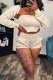 White Sexy Solid Color Pocket Patchwork Strapless Long Sleeve Three Pieces
