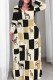 Black khaki Casual Print Patchwork O Neck Long Plus Size Dresses