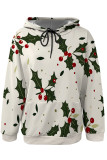 Black Casual Street Fruit Print Draw String Pocket Contrast Hooded Tops