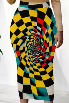 Black Yellow Casual Print Patchwork Regular Mid Waist Full Print Bottoms