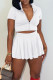 White Casual Solid Color Patchwork Zipper Zipper Collar Short Sleeve Two Pieces