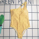 Yellow Sexy Letters Patchwork Backless Swimwears