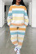 Orange White Casual Print Draw String Pocket Patchwork O Neck Long Sleeve Two Pieces