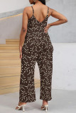 Multi-color Casual Street Geometric Print Pocket Belted Contrast V Neck Loose Jumpsuits