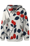 Black Casual Street Fruit Print Draw String Pocket Contrast Hooded Tops