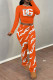 Orange Casual Street Plaid Polka Dot Letter Print Stripe Contrast O Neck Long Sleeve Two Pieces