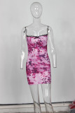 Purple Sexy Leopard Print Patchwork Backless Spaghetti Strap Sling Dresses