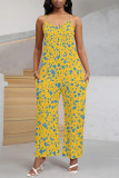 Multi-color Casual Street Geometric Print Pocket Belted Contrast V Neck Loose Jumpsuits