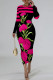 Black Red Casual Street Floral Print Contrast O Neck Printed Dresses