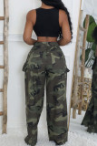 Camouflage Casual Camouflage Print Pocket Buttons Patchwork Zipper Loose Mid Waist Full Print Bottoms