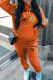 Orange Casual Print Draw String Pocket Patchwork Hooded Long Sleeve Two Pieces