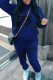 Blue Casual Letters Draw String Pocket Patchwork Hooded Long Sleeve Two Pieces