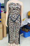 Leopard Print Casual Leopard Print Patchwork Backless Strapless Two Pieces