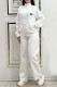 White Casual Sportswear Letters Patchwork Zipper Embossed Mandarin Collar Long Sleeve Two Pieces
