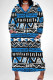 Blue Casual Print Pocket Patchwork V Neck Long Plus Size Dresses