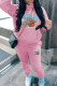 Pink Casual Print Draw String Pocket Patchwork Hooded Long Sleeve Two Pieces