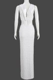 White Elegant Solid Color Patchwork Backless Strap Design Asymmetrical Collar Two Pieces